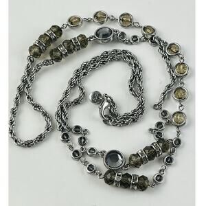 Ann Taylor Loft Faceted Smoky Crystal & Silver Beads Opera Length 36" Necklace